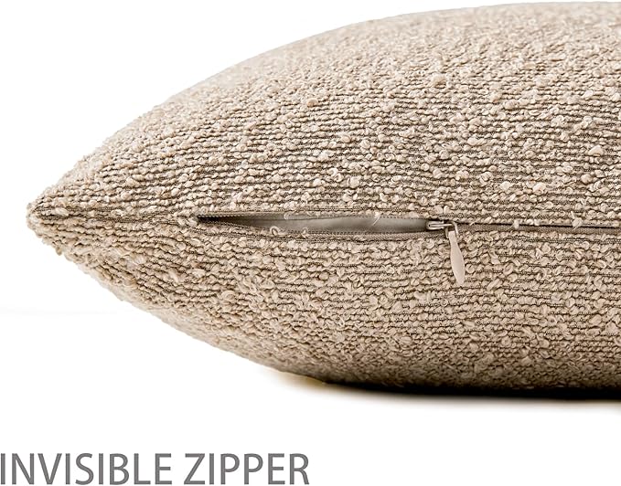 Boucle Decorative Lumbar Pillow Covers for Couch Set of 2, 12x20 inches, Oatmeal