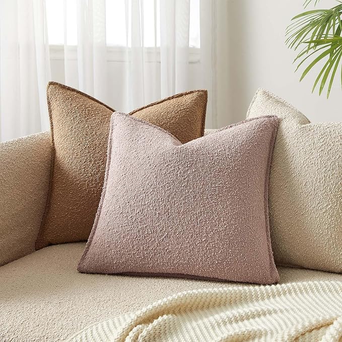 JUSPURBET Pink Decorative Pillow Covers Set of 2 Throw Pillow Covers for Couch Sofa Bed Cozy Boucle Textured Cushion Covers Cases with Hidden Zipper for Living Room Home Decor 16x16