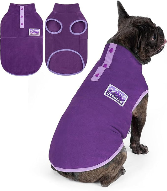 cyeollo Fleece Dog Sweater, Pullover Dog Fleece Jacket Turtleneck Sweatshirt Stretchy Vest Warm Lightweight Winter Clothes for Small Dogs, Purple L