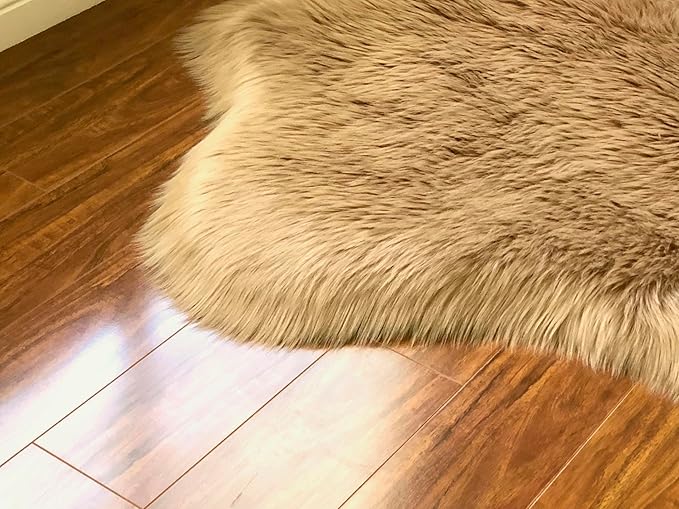 Free Shape Luxury Soft Fluffy Shag Area Rug Single 2’x3’, 60x90cm - Vegan Fur Ultra Soft Indoor Carpet Nursery Rugs for Bedroom Home Decor, Camel