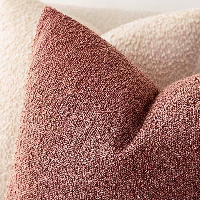 Foindtower Decorative Textured Boucle Throw Pillow Covers Accent Solid Pillow Cases Neutral Soft Cozy Couch Cushion Case for Chair Sofa Bedroom Living Room Home Decor 20x20 Inch,1PC,Orange Rust Red