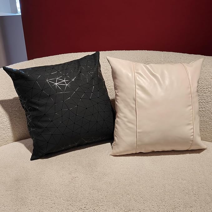 Faux Leather Throw Pillow Covers 22X22 Inch Beige Brown Outdoor Modern Farmhouse Solid Decorative Pillow Covers for Room Couch Living Bedroom Bed Sofa