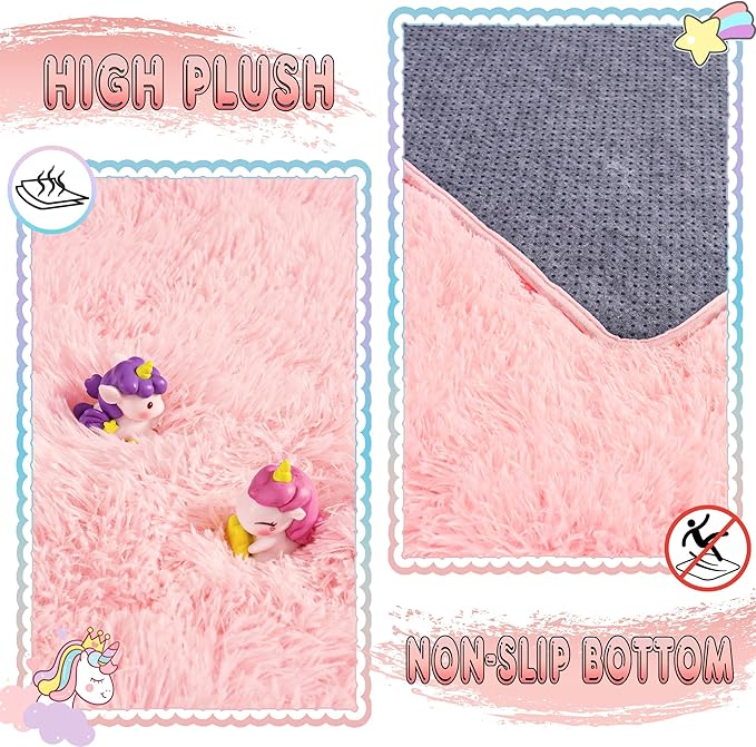 Large 9x12 Area Rugs for Living Room, Soft Shag Living Room Rug Thick Fluffy Rug for Bedroom, Plush Fuzzy Carpet for Girls Boys Kids Room Non Slip Dorm Home Decor Aesthetic, Pink