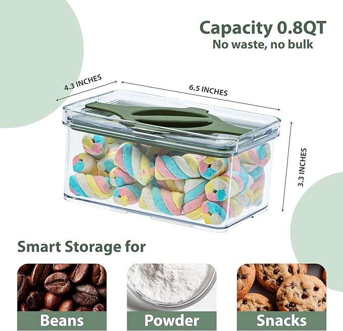 Prestoor 4-Pack Small Pantry Containers, 0.8 QT/0.76 L Clear SAN Food Storage Canisters with Twist-Lock Lids, Stackable for Sugar, Tea Bags, Seasoning, Nuts, Snacks White