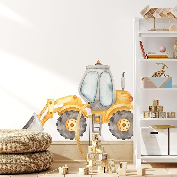 Construction Front End Loader Wall Decal for Boys Room, Tractor Peel Stick Removable Fabric Construction Truck Wall Sticker, Nursery or Playroom Decor, Repositionable (36 inch: 22" Tall x 36" Wide)