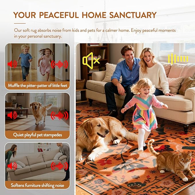 Moynesa Area Rugs 9x12 Fall Home Decor, Bohemian Scandinavian Modern Country Aesthetic Floral Bird Medallion Carpet for for Living Room Bedroom Dining Room,Non-Slip Washable Floor Protection