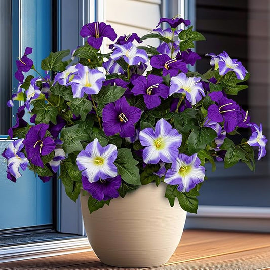 19 Inch Artificial Flowers for Outdoor Indoor Garden Home Decoration,Faux Flower for Home Office Garden Patio Balcony 4 Bundles (Double Purple)