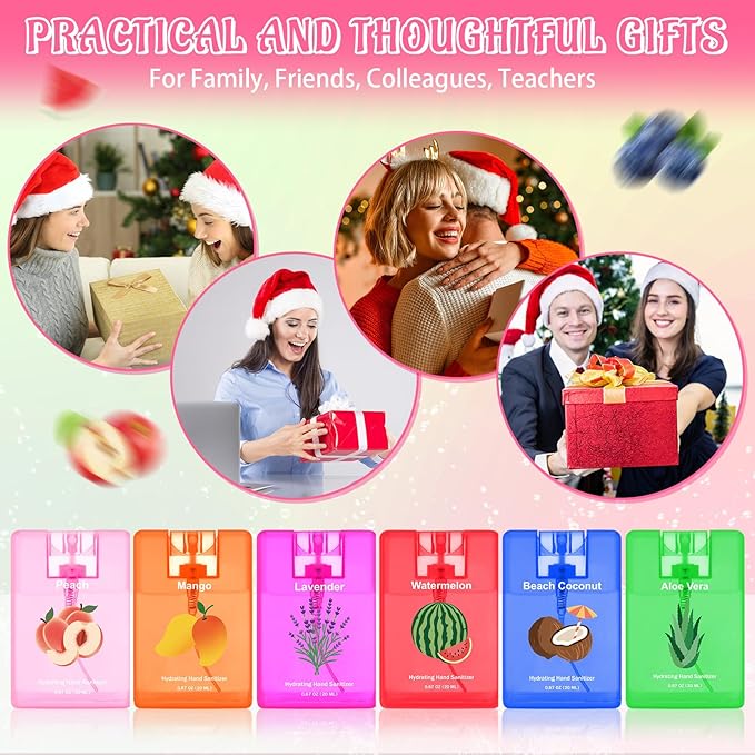 6 Pcs Hydrating Hand Sanitizer Spray Travel Size Scented Hand Sanitizer Spray Mist Refillable Pocket for Women Mom Teacher Nurses Coworker Birthday Fruit Spring Party Favors