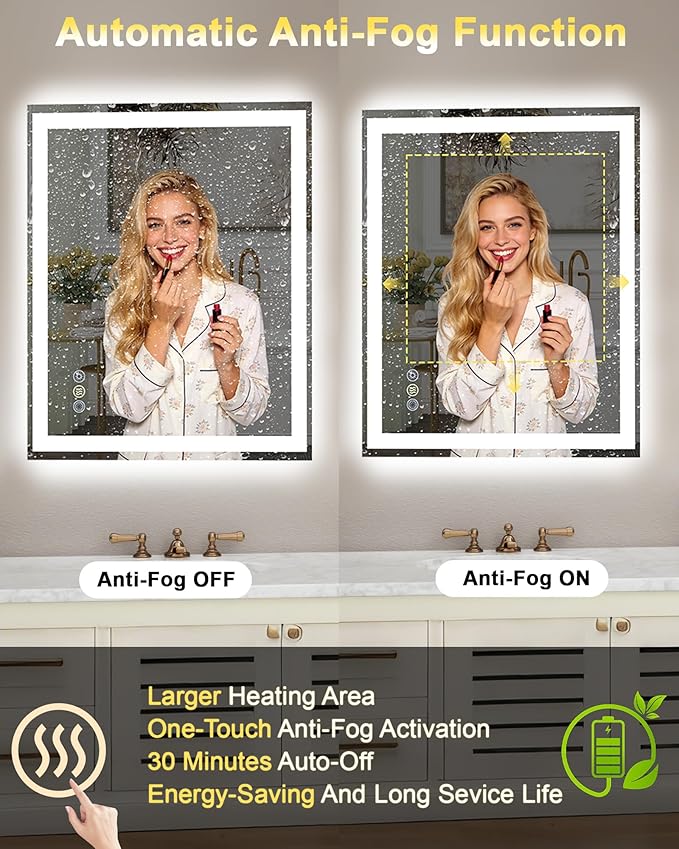 30"x 36" LED Bathroom Mirror with Front and Backlit, 3 Colors Wall Vanity Mirror with Lights, Controlled Separately LED Smart Mirror for Bathroom, Anti-Fog, Stepless Dimmable, Memory(ETL)