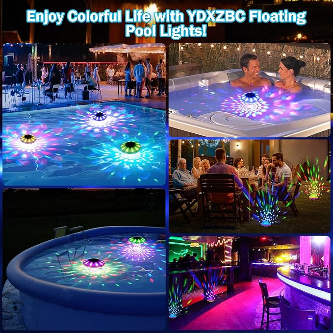 Floating Pool Lights, Pool Lights That Float with Remote, Rechargeable 4000mAh IP68 Waterproof Upper and Lower Color Changing Light with 6 Dynamic Lighting Effects for Bathtub 2 Pack