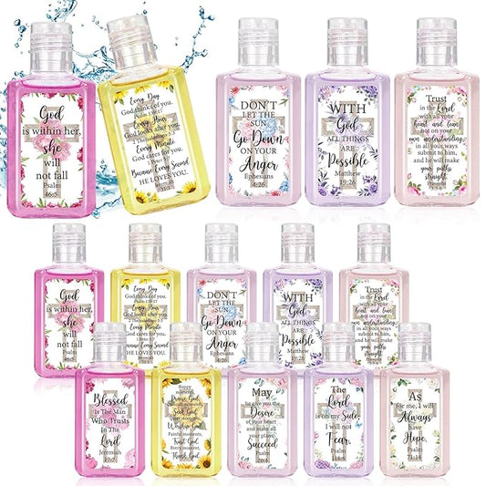 50 Pcs Christian Mini Hand Sanitizer Bulk Bible Verse Hand Sanitizer Religious Inspirational Favors 1fl oz Travel Size Hand Soap Gift for Pastor Church Prayer Christian Party Favors (Retro Floral)