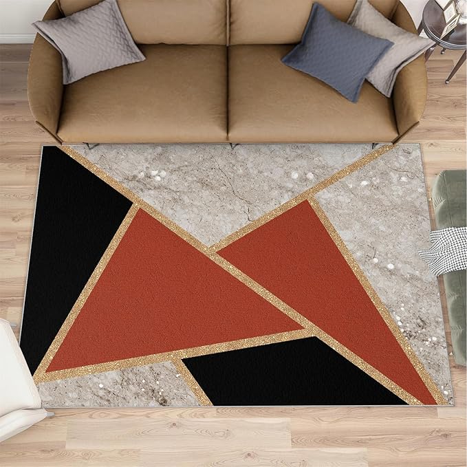 Geometric Marble Carpet Abstract Marble Texture Area Rugs 3D Modern Geometry Area Carpet Irregular Geometric Art Rug for Living Room Dining Room 7x8ft