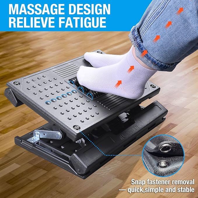 Scalebeard Foot Rest for Under Desk at Work,Height Adjustable Infinite Angle Under Desk Footrest,Ergonomic Foot Stools for Under Office Desk, Height Up to 10.6", Large 15.75" x 12.4" Panel