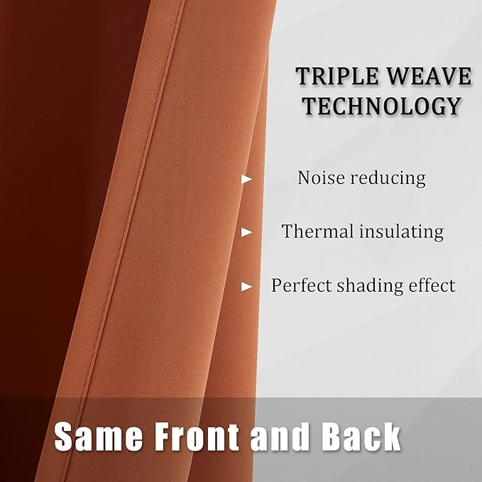 DUALIFE Blackout Curtains 84 Inch Length Thermal Insulated Dark Orange Room Darkening Bedroom Curtains -Burnt Orange Ochre, Set of 2 Curtain Panels, 42 by 84, Grommet