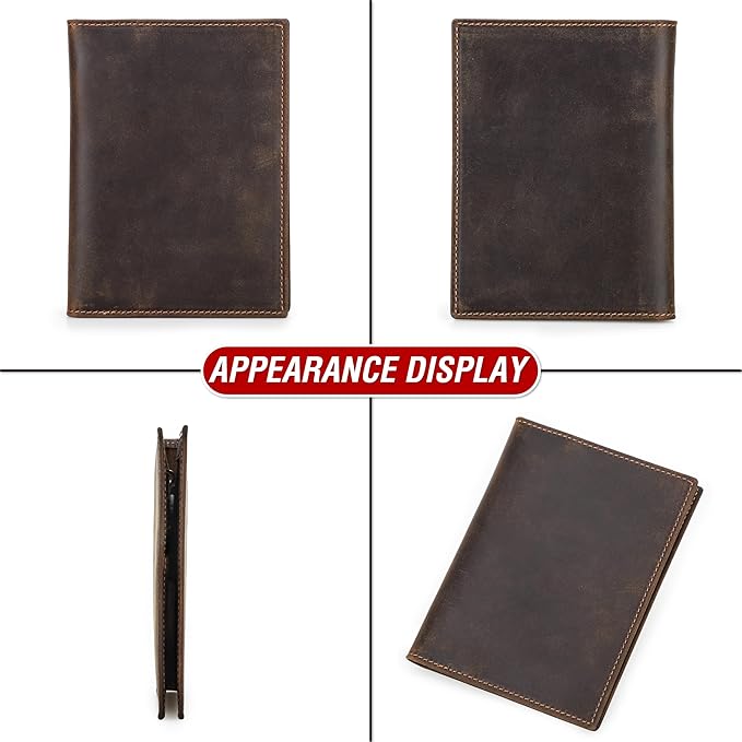 Top Grain Leather Single Travel Passport Wallet Embossing Badge for Unisex, Folio Design for Passport & Multi Cards, RFID Blocking for Passport/Cards/Checks/Bills/AirTag, Coffee Default, IN
