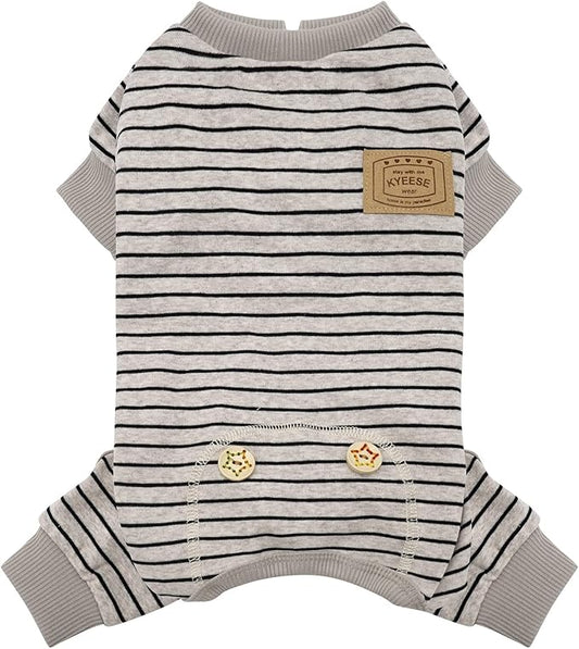 KYEESE Dog Pajamas Striped Pet Jumpsuit Soft Doggie Jammies Lightweight Onesie 4 Legs PJS Stretchable Dog Pajamas Breathable Costumes Comfortable Sleepwear for Small Dogs,Ivory Brown Striped, X-Large