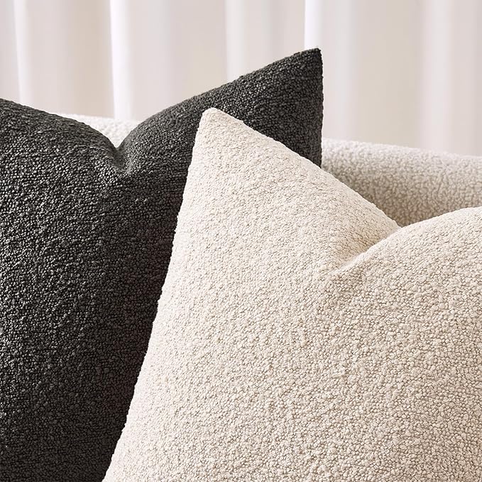 ANRODUO Pack of 2 Textured Boucle Throw Pillow Covers Soft Oatmeal Euro Decorative Accent Solid Pillow Cases Cozy Modern Couch Cushion Case for Chair Sofa Bedroom Living Room Home Decor, 24 x 24 Inch