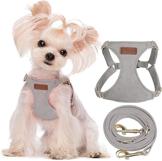 Puppytie No Pull xs Dog Harness with Multifunction Dog Leash,Soft Adjustable No Choke Escape Proof Pet Harness Vest,Silver Grey,XS