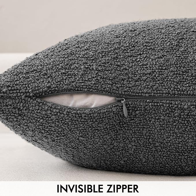 MIULEE 20x20 Inch Decorative Pillow Covers for Couch Bed Set of 2 Textured Boucle Neutral Winter Throw Pillows Dark Gray Accent Solid Cushion Pillowcases Sofa Livingroom Home Decor