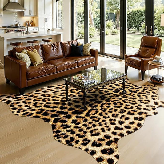 AROGAN Premium Leopard Print Rug 8x10 Feet, Faux Fur Cheetah Rug, Non-Slip Animal Print Hide Leopard Skin Area Rug for Bedroom Living Room Home Decor