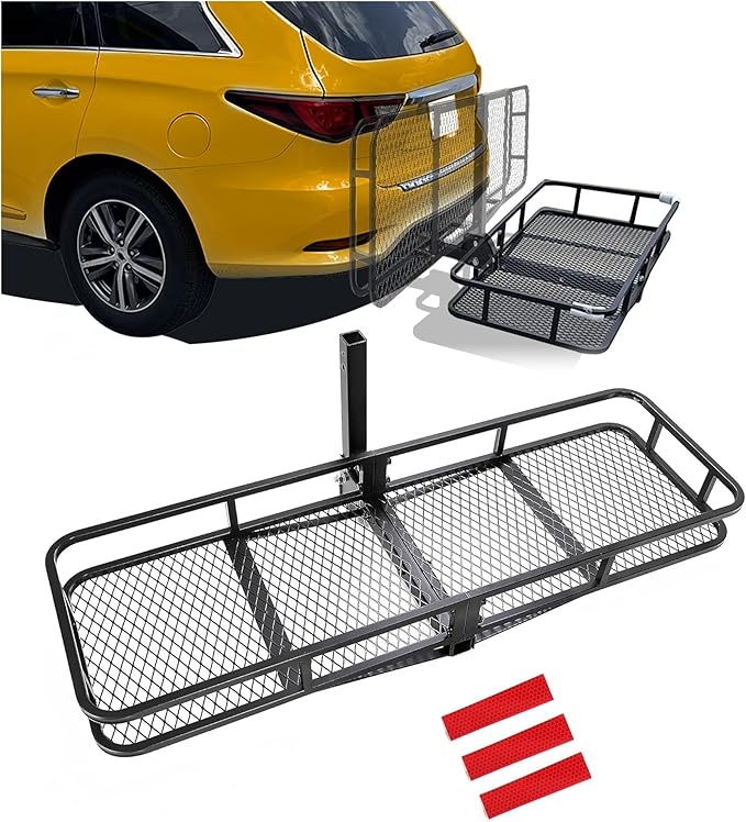 KUAFU Hitch Cargo Carrier Rack 550lbs 61.5"x19.5"x5.5" Compatible with 2"x2" Hitch Receiver Van SUV Truck Trailer Folding Rear Luggage Basket Hitch Mount Cargo Rack