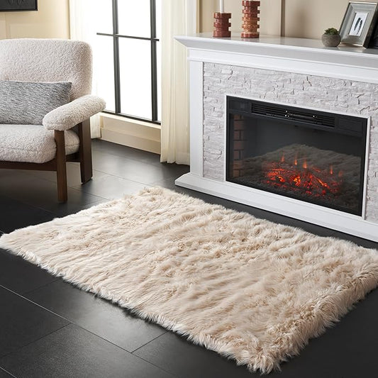 SAFAVIEH Faux Sheep Skin Collection 3' x 5' Beige FSS235K Silken Glam 2.35-inch Thick Area Rug