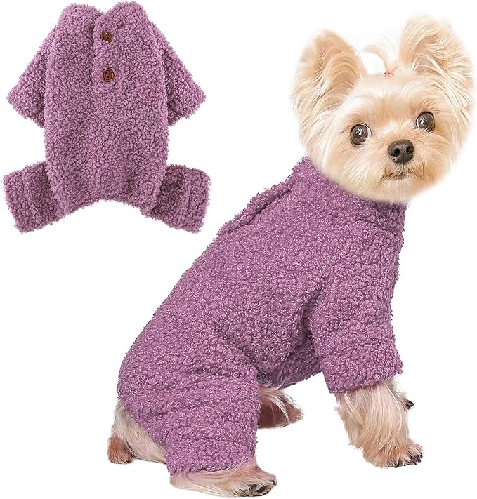 Dog Sweaters for Small Dogs Winter Dog Pajamas Sized Dogs Boy Girl Fleece Pet Clothes Puppy Outfit 4 Legs Jumpsuits for Chihuahua Yorkie Cat Apparel (Purple, Small)