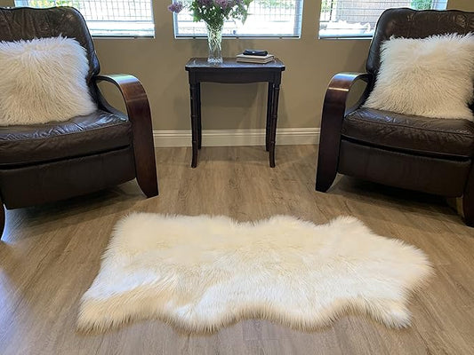 LAMBZY Faux Sheepskin Super Soft Hypoallergenic Silky Shag Rug for Living Room, Kids Room, Sofa (Single and a Half 2'x4'6", White)