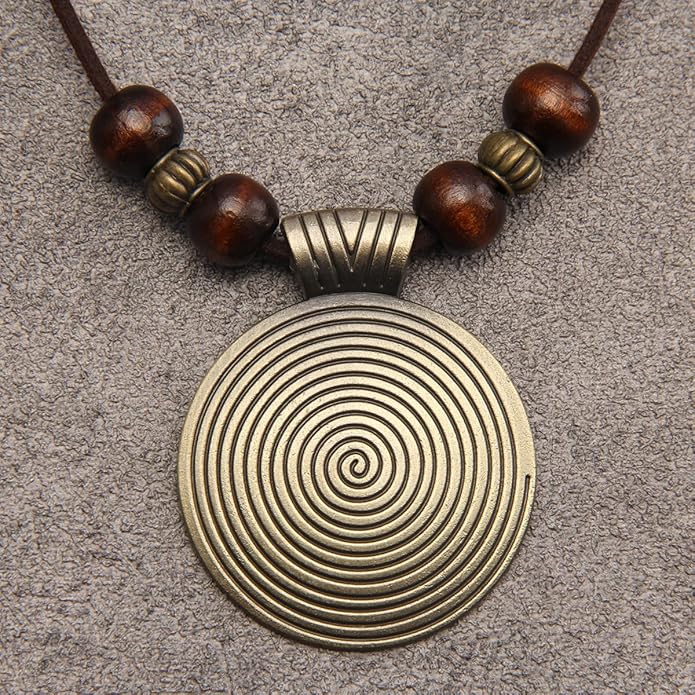 Leather Necklace for Women Boho Choker Necklace Long Cord Leather Pendant Bohemian Neckalce Vintage Alloy Pendant Leather Rope Necklace Wooden Necklaces for Women