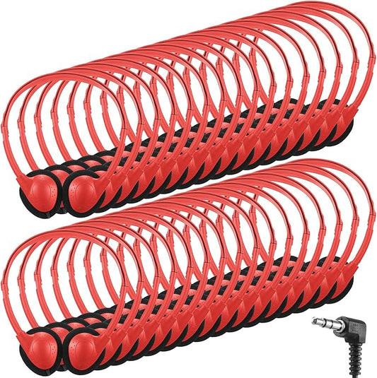 Konohan 10 Pack Headphones Bulk Headphone for School Classroom Student Wired Headphones Adjustable with 3.5 mm Jack for Adults (Red)