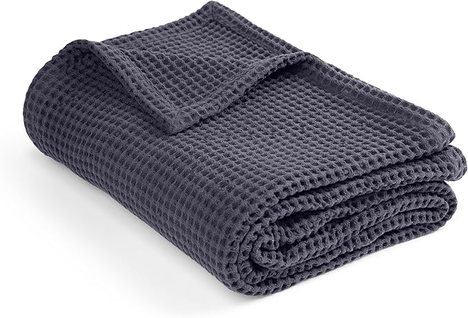 Organic Cotton Waffle Blankets Throw Size (50" x 60") Lightweight, Breathable and Soft, for Sofa, Couch, Bed, Picnic All-Season - Summer, Spring, Winter (Grey)