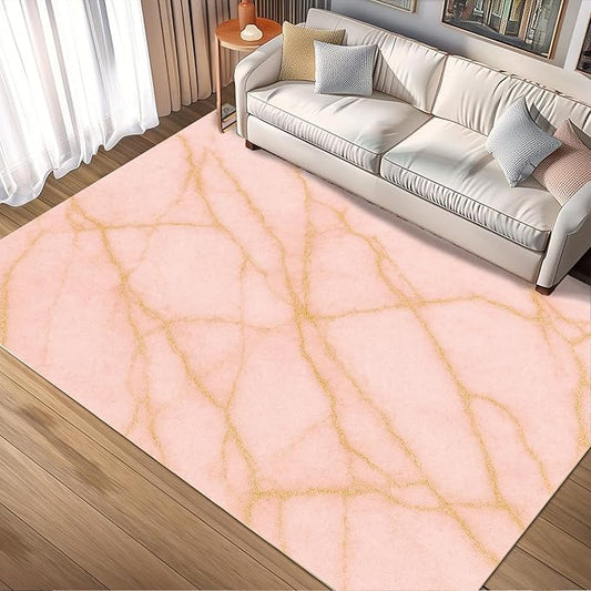 Abstract Marble Rug - 4x5 Rug, Modern Art Area Rugs, Luxury Marble Outdoor Rugs, Washable & Non Slip Carpet Home Decor