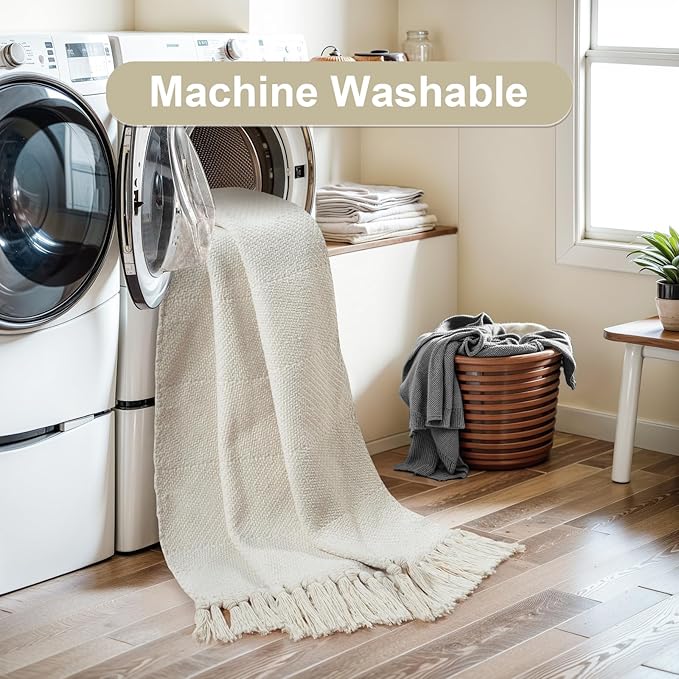Collive Long Hallway Runner Rug 2.6' x 7', Washable Runners Indoor Entryway Rug, White/Beige Braided Woven Kitchen Carpet Low Profile Front Door Mats for Laundry Room Bedroom Doorway
