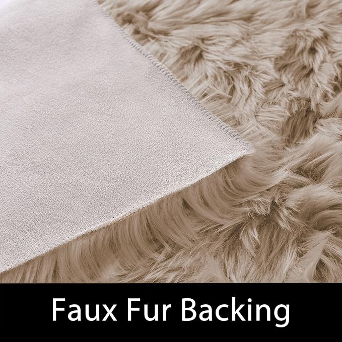 Latepis Beige Washable Rugs 4x6 for Living Room Fluffy Carpet Soft Shaggy Faux Sheepskin Fur Rug for Bedroom Floor Room Rugs Home Decor Sheepskin