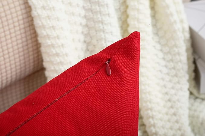 TangDepot Set of 2 Handmade Decorative Solid 100% Cotton Canvas Throw Pillow Covers/Cushion Covers, 45 Colors Available - (20"x20" 2 Pieces, Red)