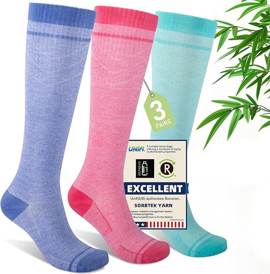 Iambamboo Compression Socks Women & Men, 15-20 mmHg Bamboo Viscose Knee High Soft Support for Flying Travel Daily