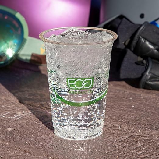 ECO PRODUCTS GreenStripe Clear Compostable 24oz PLA Large Plastic Cups, Case of 1000, Disposable Renewable Plant-Based Cold Cups, For Cold Drinks & Snacks, BPI Certified, ASTM Compliant.