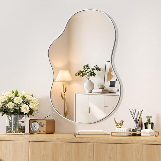 Hasipu Irregular Wall Mirror - 35"x24" Asymmetrical Mirror, Modern Decorative Mirrors for Living Room, Entryway, Hallway, Bathroom, Bedroom,Wall Mounted Home Decor (Silver)