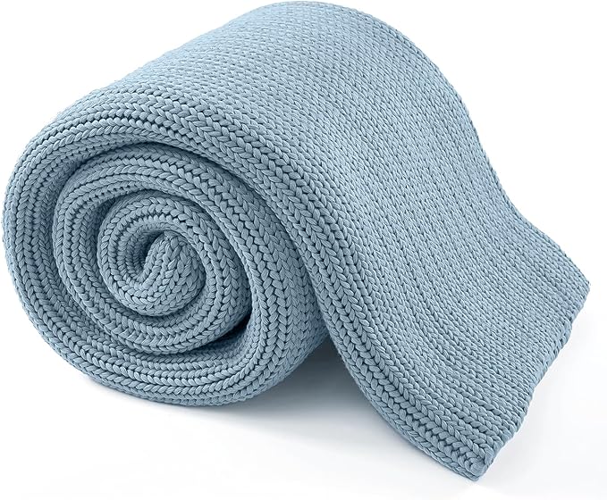 Guohaoi Knitted Weighted Blanket for Adults (Haze Blue 50"x75" 20lbs) No Beads Cooling Throw Blanket for Hot Sleepers, Home Decor Breathable Chunky Knit Heavy Blanket Use on Full Size Bed