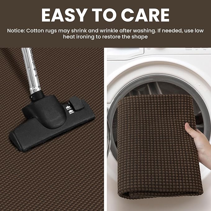 IOHOUZE Washable Runner Rug 2x7 Non Slip Runners for Hallways Entryway Runner Indoor, Kitchen Rugs Woven Cotton Floor Carpet for Kitchen Hall Entrance Bedroom, Brown