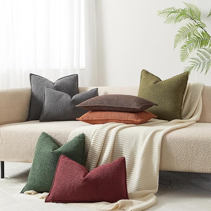 JUSPURBET Green Decorative Pillow Covers 22x22 Set of 2 Throw Pillow Covers for Couch Sofa Bed Cozy Boucle Textured Cushion Covers Cases with Hidden Zipper for Living Room Home Decor