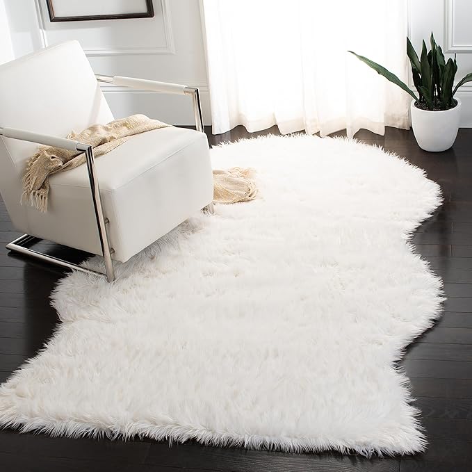 SAFAVIEH Faux Sheep Skin Collection 4' x 6' Ivory FSS115A Silken Glam 2.35-inch Thick Area Rug