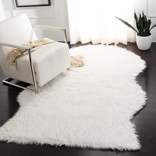 SAFAVIEH Faux Sheep Skin Collection 6' x 9' Ivory FSS115A Silken Glam 2.35-inch Thick Area Rug
