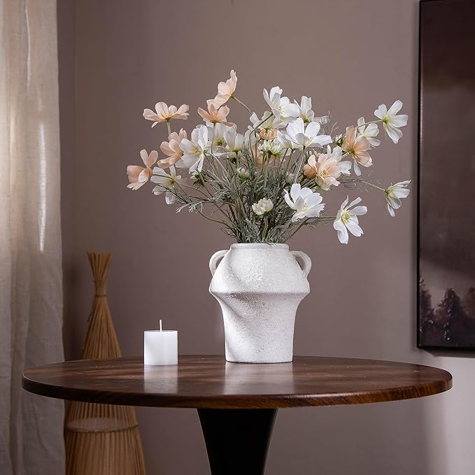 Vase for Flowers - Small Ceramic Vases for Decor - White Vases for Centerpieces - Farmhouse Vases for Pampas Grass, Decorative Vase for Bouquet, Lyeec Clay Pottery Rustic Terracotta Vase
