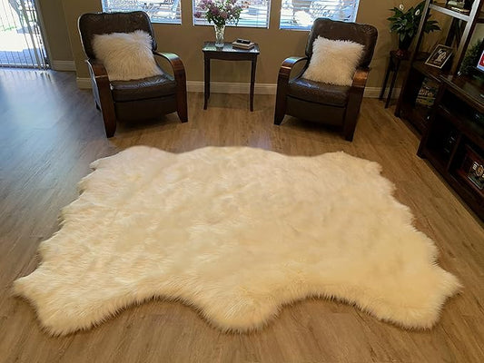 LAMBZY Faux Sheepskin Super Soft Hypoallergenic Silky Shag Rug for Living Room, Kids Room, Sofa (Sexto 6 Pelts 6'x6', Cream)