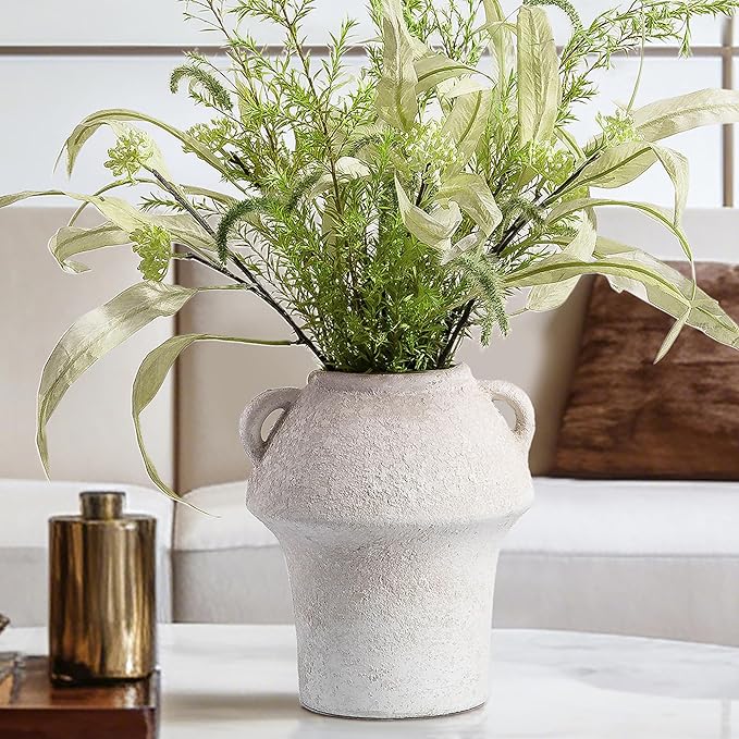 Vase for Flowers - Small Ceramic Vases for Decor - White Vases for Centerpieces - Farmhouse Vases for Pampas Grass, Decorative Vase for Bouquet, Lyeec Clay Pottery Rustic Terracotta Vase