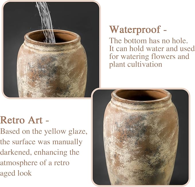 Rustic Ceramic Vase, 8.2 Inch Terracotta Rustic Vase, Farmhouse Decorative Vase Boho Decor, Christmas Decorative Vintage Flower Vase Home Decor, Living Room, Entryway, Holiday Wedding New Year Gifts