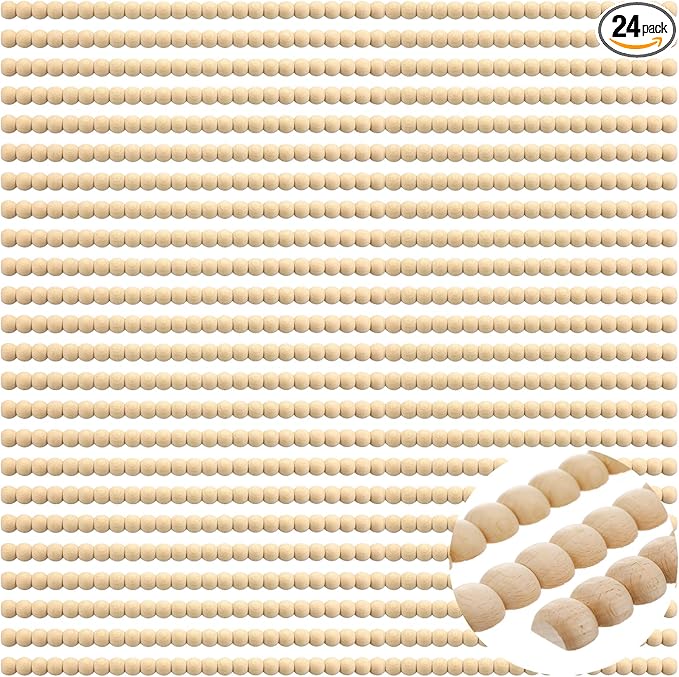 Nuanchu 24 Pcs Decorative Beaded Wood Trim Half Wooden Beads Trim Molding 15. 75 Inch Unfinished 3D Decorative Bead Pearl Wood Molding Cute DIY for Home Wall Cabinet Shelf Window Door (14 mm)