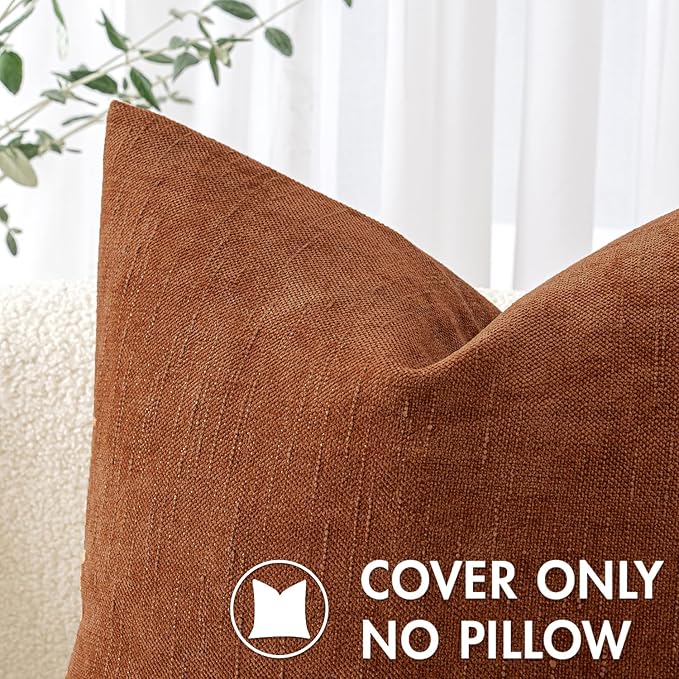 MIULEE Pack of 2 Decorative Throw Pillow Covers Soft Chenille Throw Pillows Solid Textured Cushion Covers for Couch Sofa Bedroom Living Room 20x20 Inch, Dark Rust