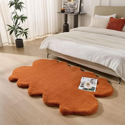 1700GSM Fuzzy Faux Sheepskin Fur Area Rug,Extra Soft Faux Fur Mat,Fluffy Shaggy Fur Rug for Bedroom Living Bedside Rug Room Decor-Burnt Orange, 2 x6 ft